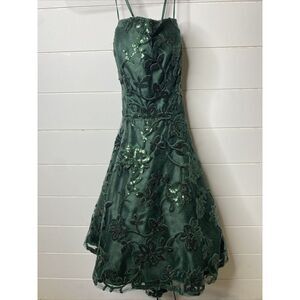 Womens Green Lace-up Back Spaghetti Strap Mini Dress Floral Embroidered‎ Prom